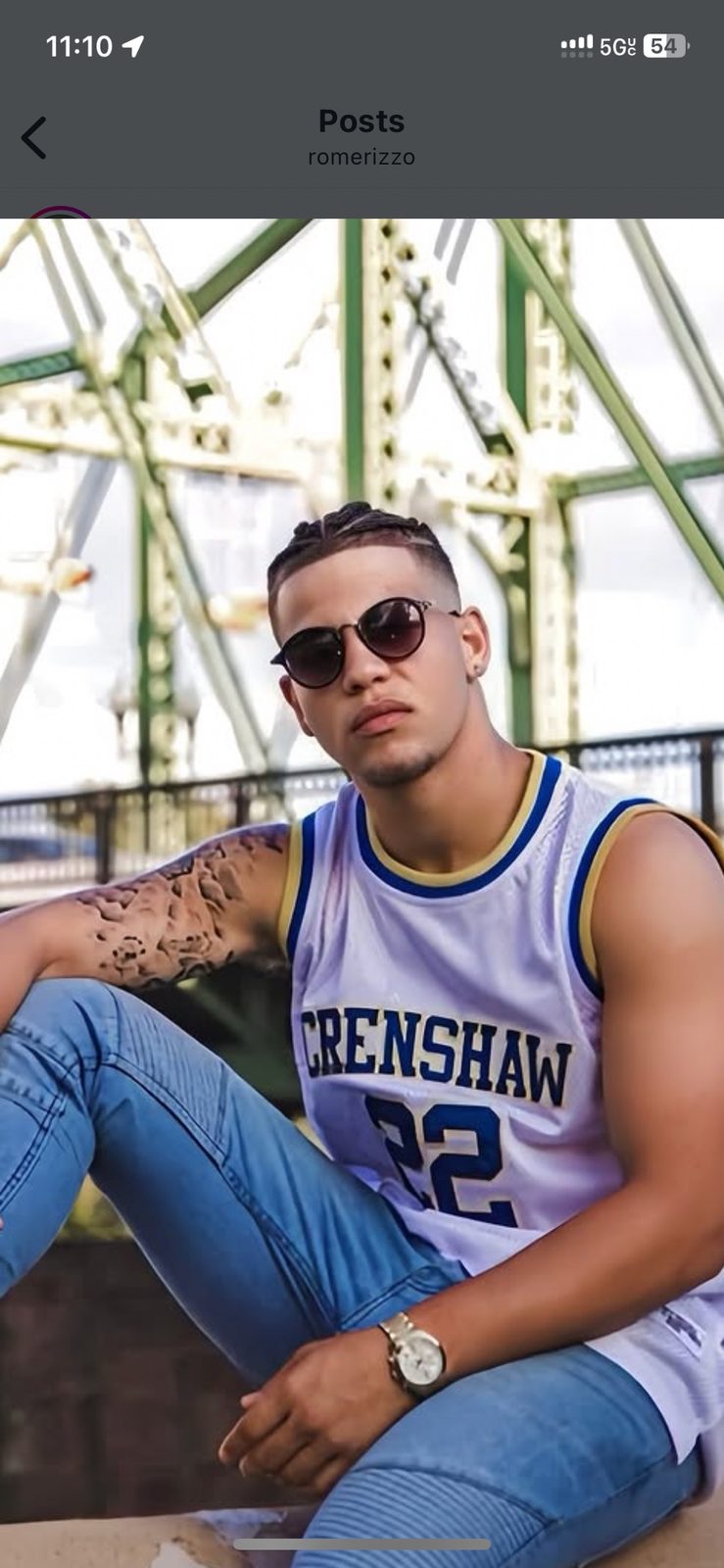 Rome Rizzo modeling a Crenshaw basketball jersey and sunglasses